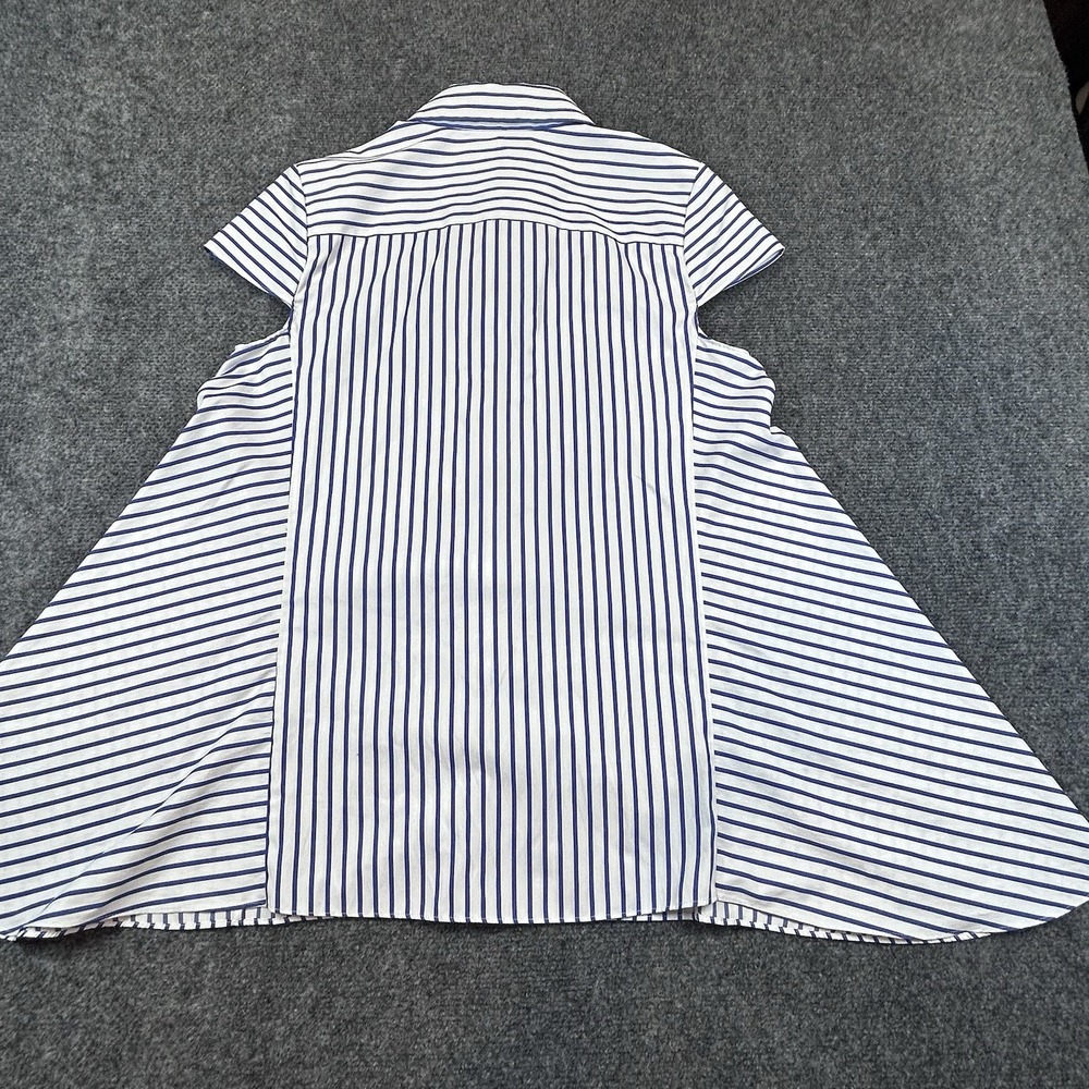 Elle Sasson 4 36 Blue White 100% Cotton Striped Button Down Shirt Top Asymmetric - Picture 2 of 9